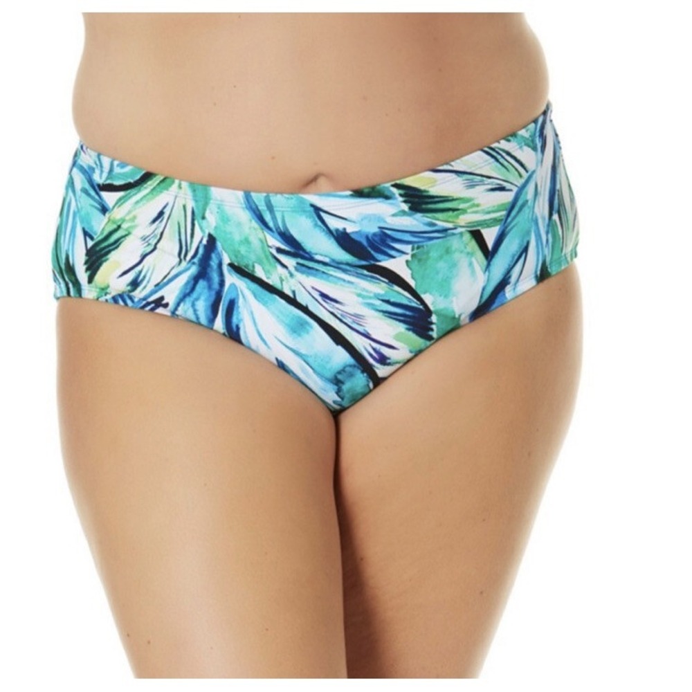 NWT Terra Sky Bikini Swimsuit Bottom Plus 5X 32/24W Blue Green Palm Mid Rise